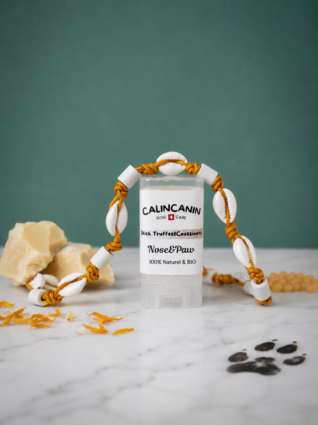 2-Jahre-Coffret CalinCanin: Muschelhalsband und Nose&Paw-Stick