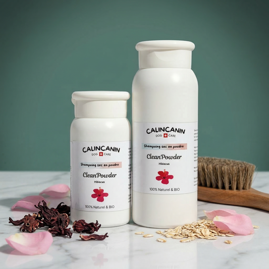 Shampoing sec pour cheval peau sensible à l'hibiscus et avoine - Calin Canin