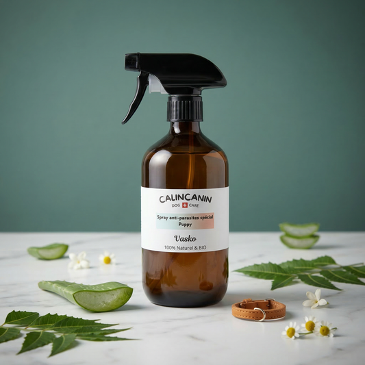 Spray anti-parasites naturel Vasko pour chiot et chien peau sensible sans huile essentielle - Calin Canin
